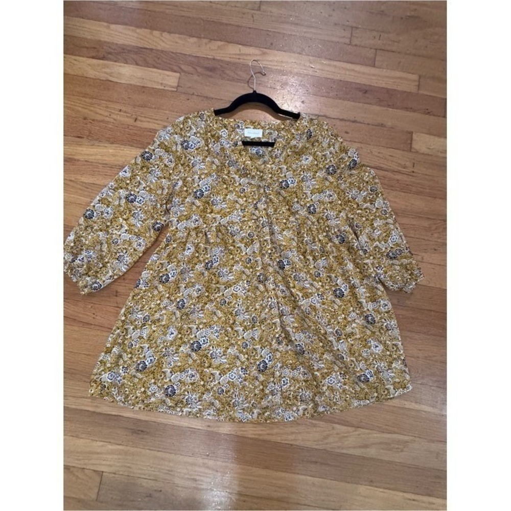 Melloday‎ Women's Boho Chic Yellow Floral V-Neck 3/4 Sleeve Blouse Fall Size M